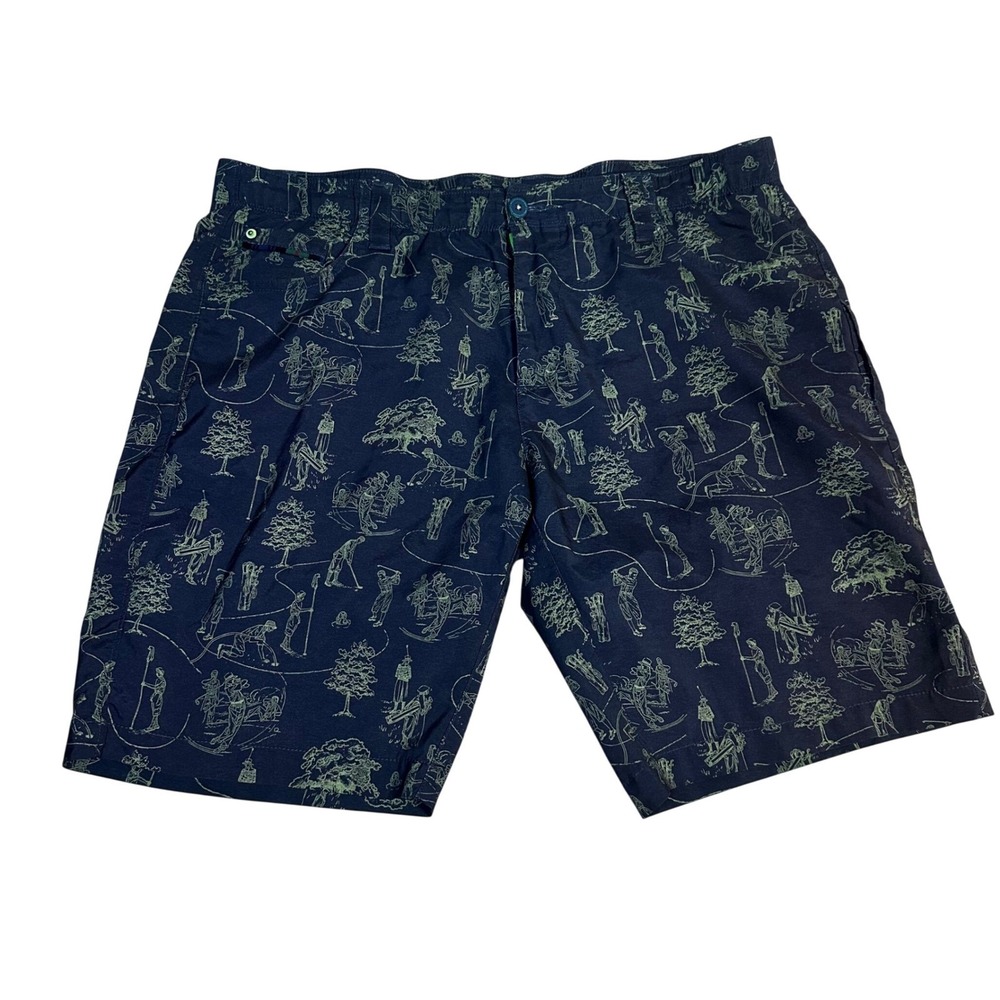 William Murray Golf Shorts Men's 36 Straight Fit Print Golf Course Scene Navy